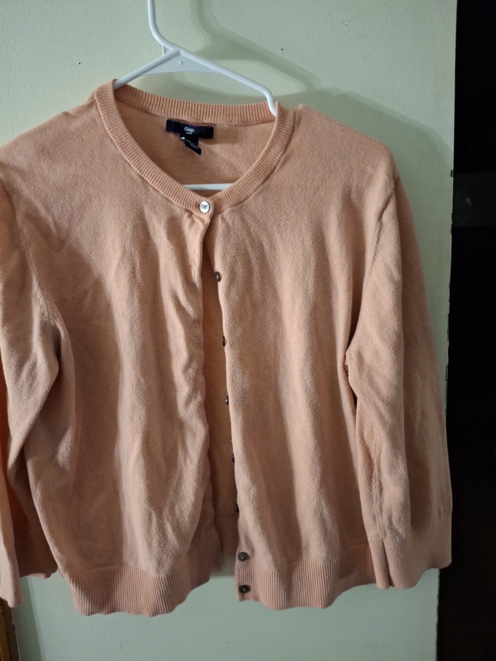 GAP Women's Peach Button-Front Crewneck Cardigan